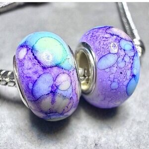 Purple Blue Swirl Bead Charm Bracelet fits PANDORA